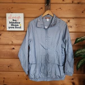 Tudor Court 💜 Vintage Windbreaker Track Jacket Snap Up Retro Blue Metallic Sz M